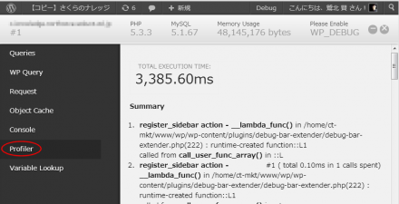 Debug Bar - Profiler結果