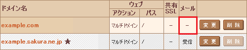 ドメインの詳細設定