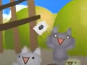 かわいい猫が振ってる旗は、なんで黒丸なんだろう？