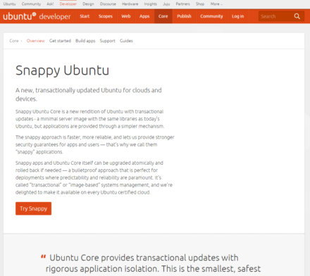 図2 Ubuntu開発者向けサイトのSnappy Ubuntuページ