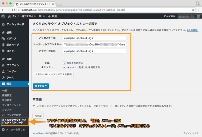 プラグイン設定画面