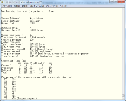 図1 Apache Benchの実行結果画面