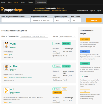 図3 Puppet Forgeで公開されているBolt対応モジュールはまだ少ない