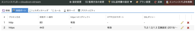 エンハンスドロードバランサの設定画面